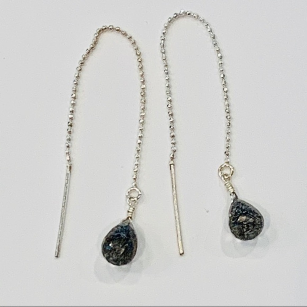 Sterling silver delicate threaded tear drop glass